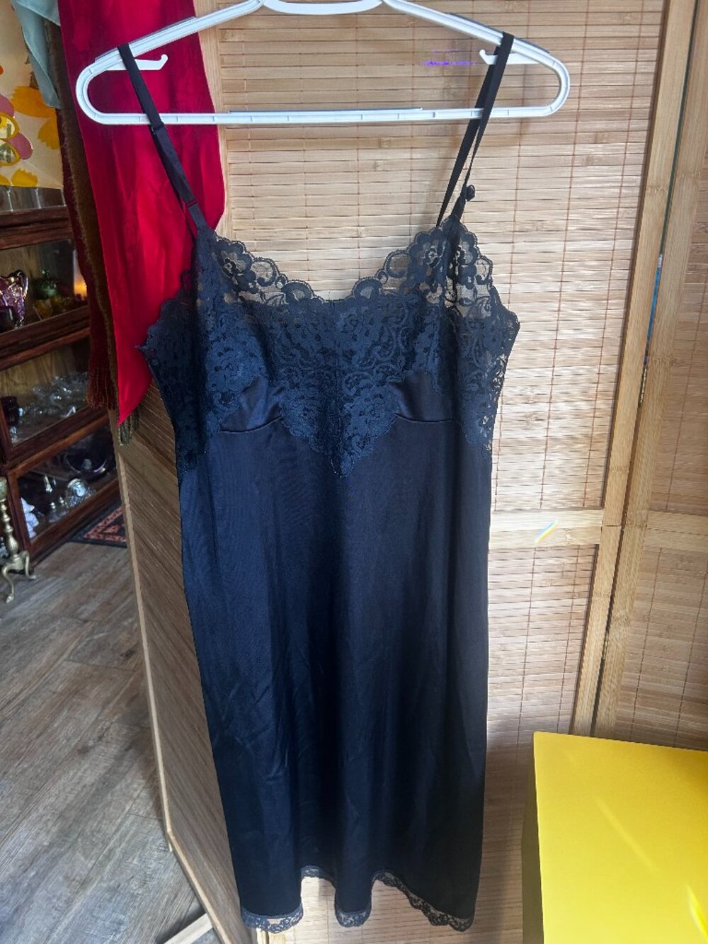 Vintage Vanity Fair Black satin slip with lace small